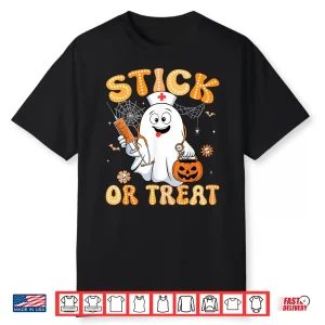 Groovy Stick Or Treat Funny Halloween Costume Nurse Shirt