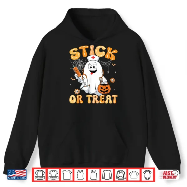 Hoodie Groovy Stick or Treat Funny Halloween Costume Nurse Shirt