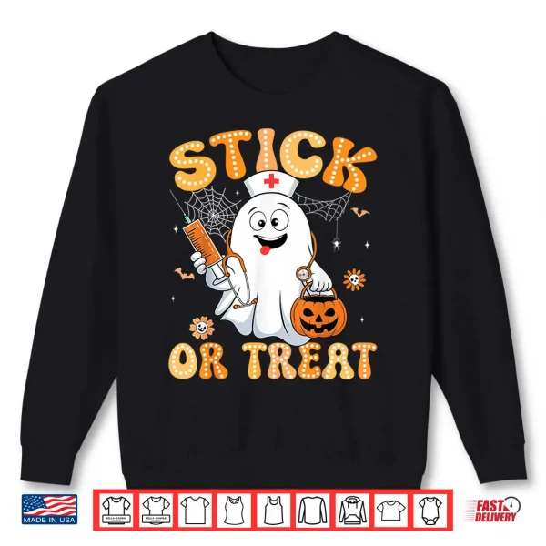 Sweatshirt Groovy Stick or Treat Funny Halloween Costume Nurse Shirt