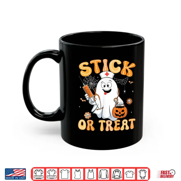 Mug Groovy Stick or Treat Funny Halloween Costume Nurse Shirt