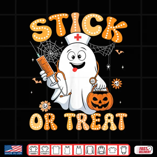 Design Groovy Stick or Treat Funny Halloween Costume Nurse Shirt