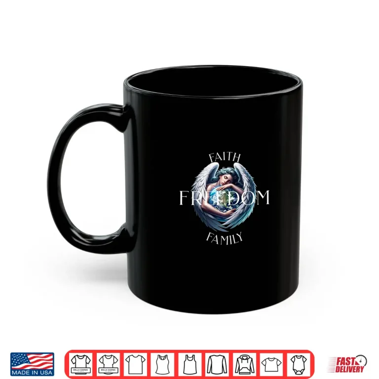 Mug Faith Family Freedom Angel with Globe Shirt