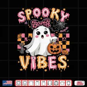 Design Groovy Spooky Vibes Cute Boo Ghost Halloween Costumes Girls Shirt