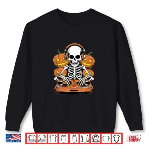 Sweatshirt Halloween Skeleton DJ Music Disc Jockey Shirt