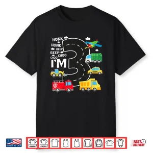 Kids 3Rd Birthday 3 Year Old Transportation Toddler Boy Car Truck Shirt