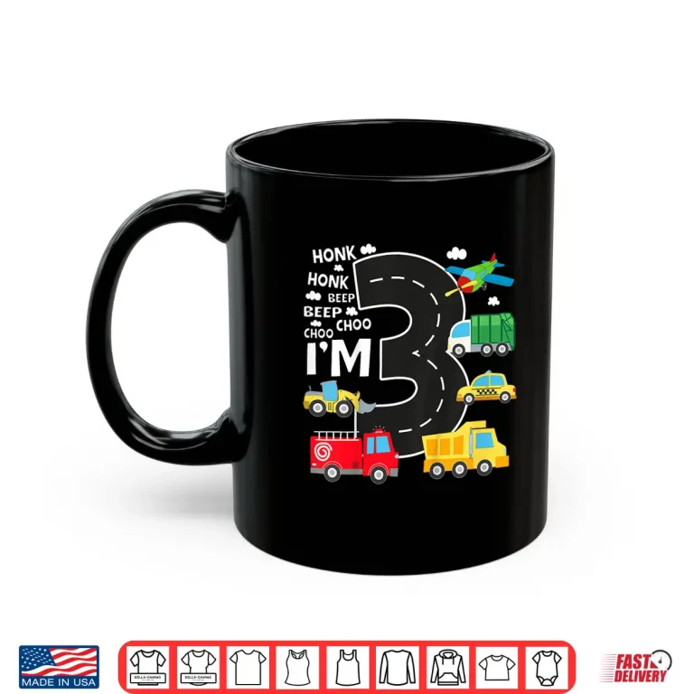 Mug Kids 3rd Birthday 3 Year Old Transportation Toddler Boy Car Truck Shirt