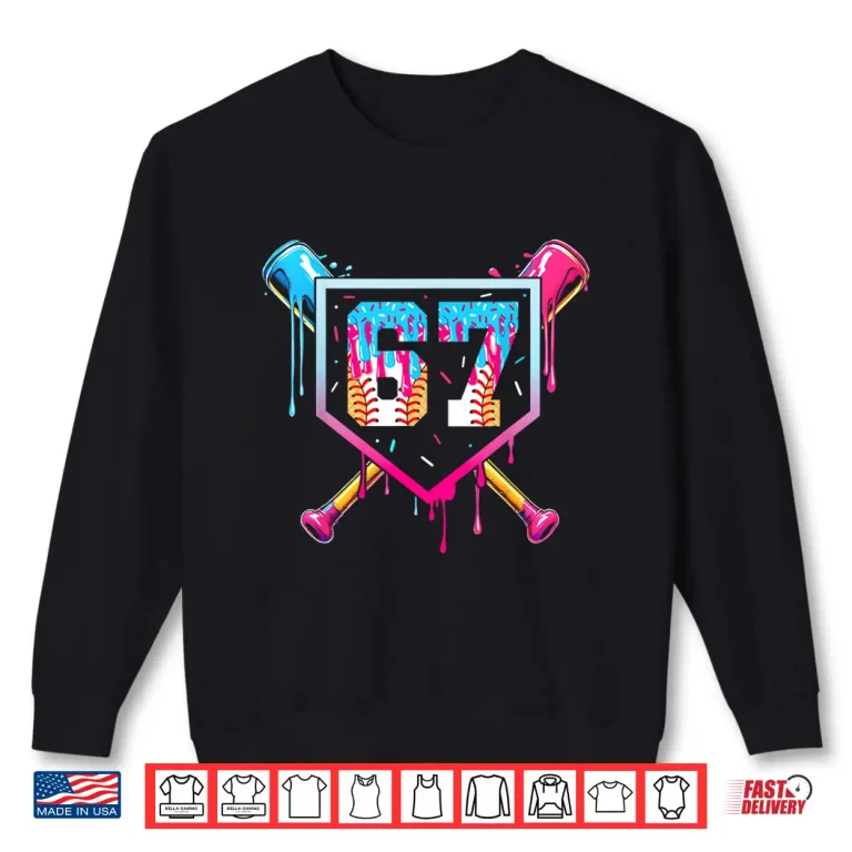 Sweatshirt Baseball Ice Cream Drip Number 67 Player 67th Birthday Shirt 1