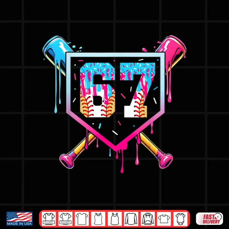 Design Baseball Ice Cream Drip Number 67 Player 67th Birthday Shirt 1