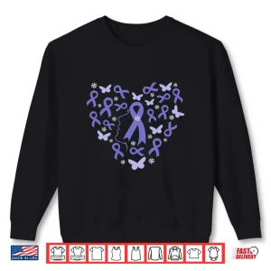 Sweatshirt Heart Woman Support Stomach Cancer Warrior Periwinkle Ribbon Shirt