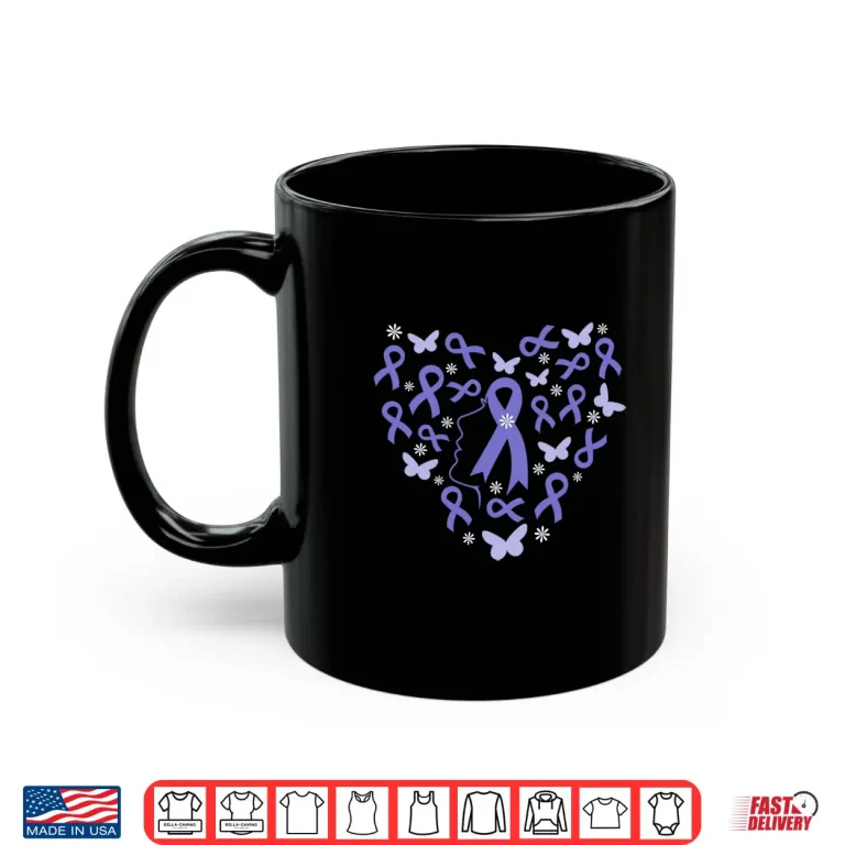Mug Heart Woman Support Stomach Cancer Warrior Periwinkle Ribbon Shirt