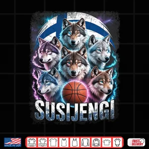 Design Susijengi Finnish Basketball Fan Suomi Wolf Finland Flag Shirt