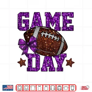 Design Game Day Touchdown Football Mom Girls Go Cheer Purple Shirt