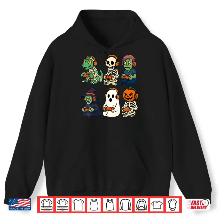 Hoodie Halloween Gamer Dinosaur Skeleton Ghost Witch Shirt