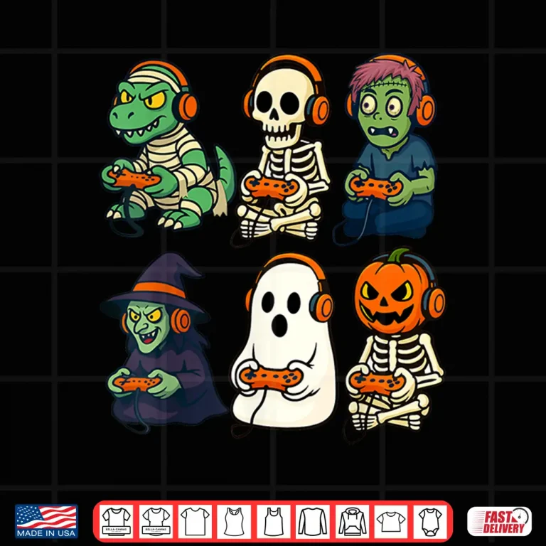 Design Halloween Gamer Dinosaur Skeleton Ghost Witch Shirt