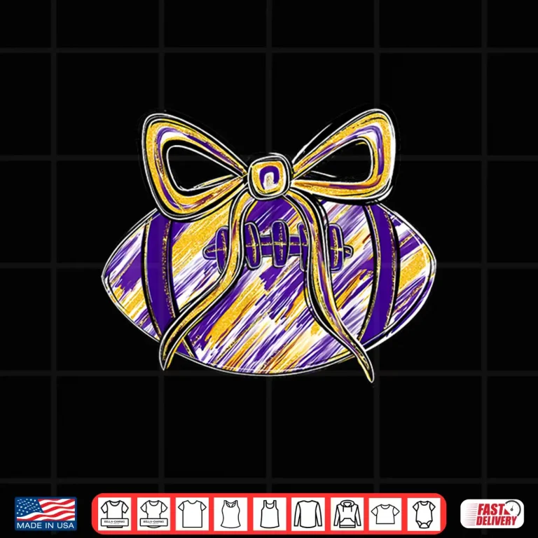 Design Purple Yellow Gold Football Coquette Bow Touchdown Season Shirt