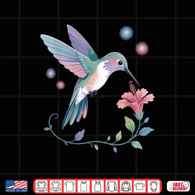 Design Colorful Cute Hummingbird Flower Nature Art Bird Lovers Shirt 1
