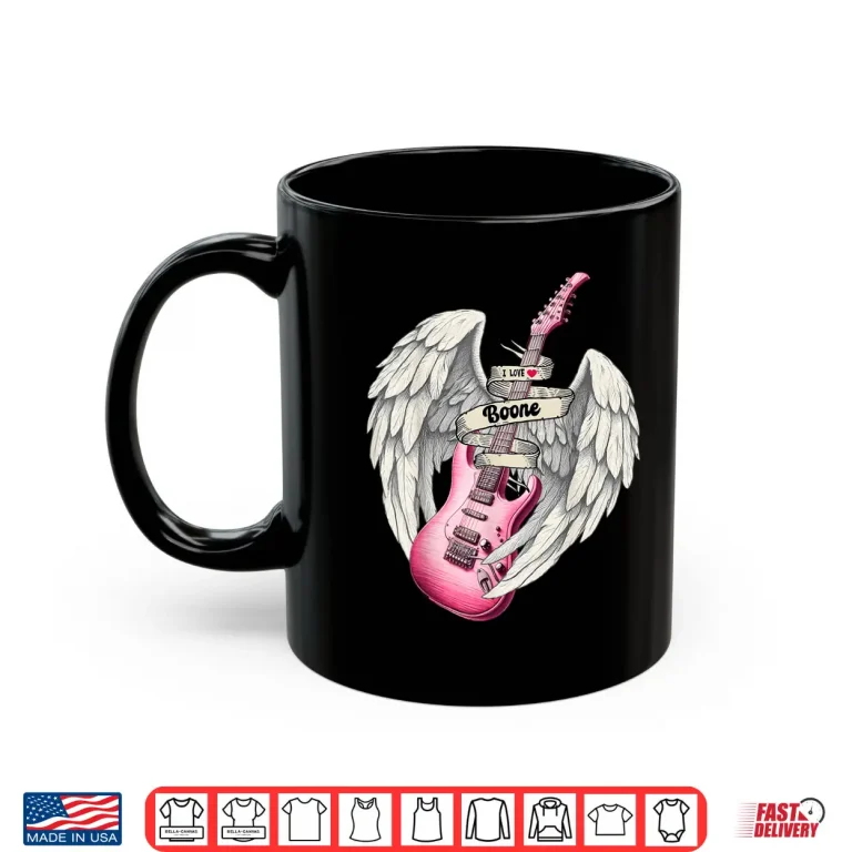 Mug I Love Boone Pink Guitar Angel Wings Fan Art Music Shirt