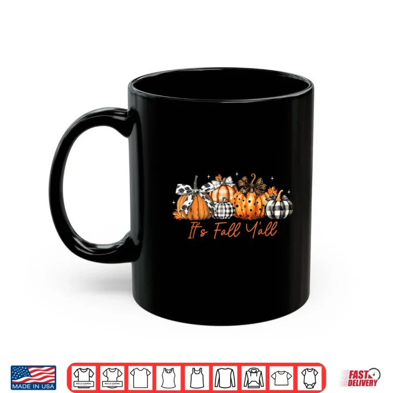 Mug Its Fall Yall Leopard Pumpkins Plaid Pumpkin Autumn Season Shirt