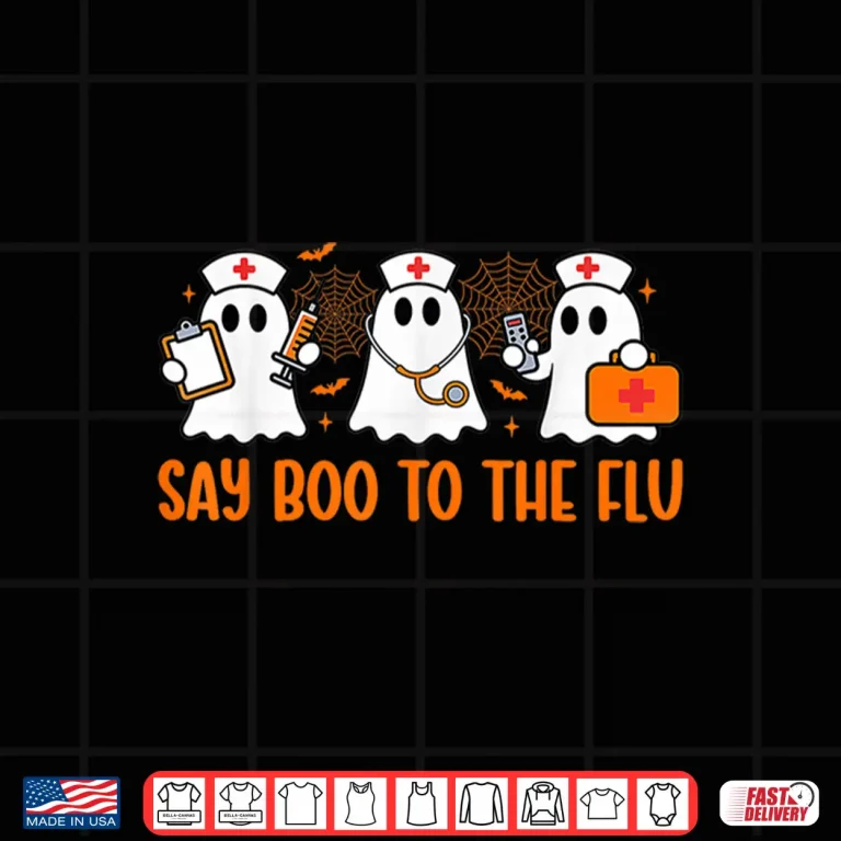 Design Funny Nurse Ghost Halloween Vaccine Say Boo to The Flu Shirt