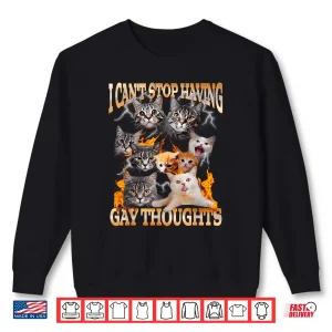 Sweatshirt I Cant Stop Having Gay Thoughts Funny Cat Meme Bootleg Shirt