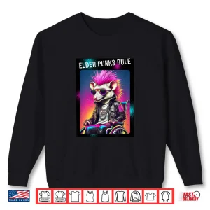 Sweatshirt Elder Punks Rule Cartoon Punk Opossum With Mohawk Shirt