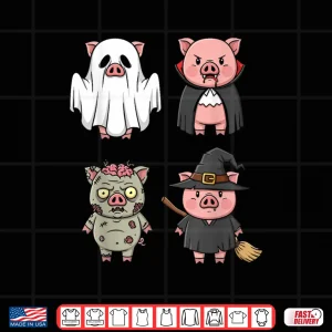 Design Pig Spooky Witch Boo Zombie Cute Pig Halloween Shirt