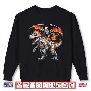 Sweatshirt Skeleton Riding Dinosaur T Rex Halloween Pumpkin Shirt