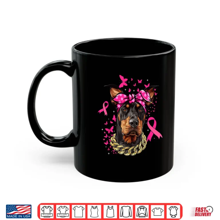 Mug Doberman Pinscher Pink Ribbon Breast Cancer Survivor Shirt