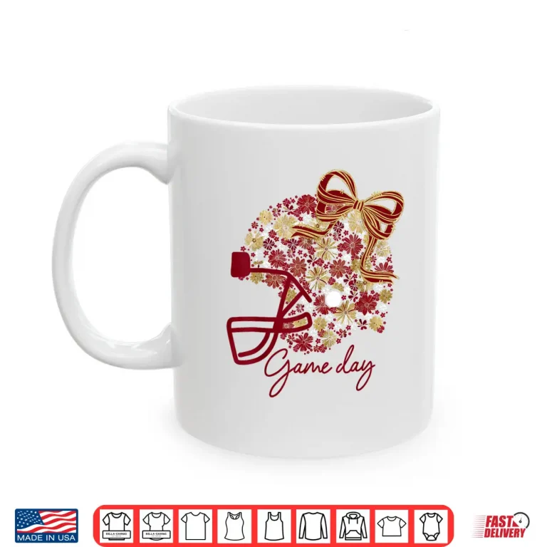 Mug Game Day Floral Football Girly Team Spirit Burgundy Gold Shirt 1