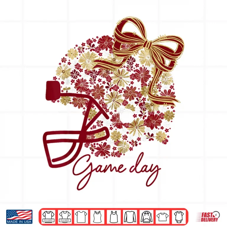 Design Game Day Floral Football Girly Team Spirit Burgundy Gold Shirt 1