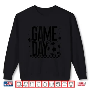 Sweatshirt Game Day Soccer Season Mom Retro Checkered Lightning Bolt Shirt