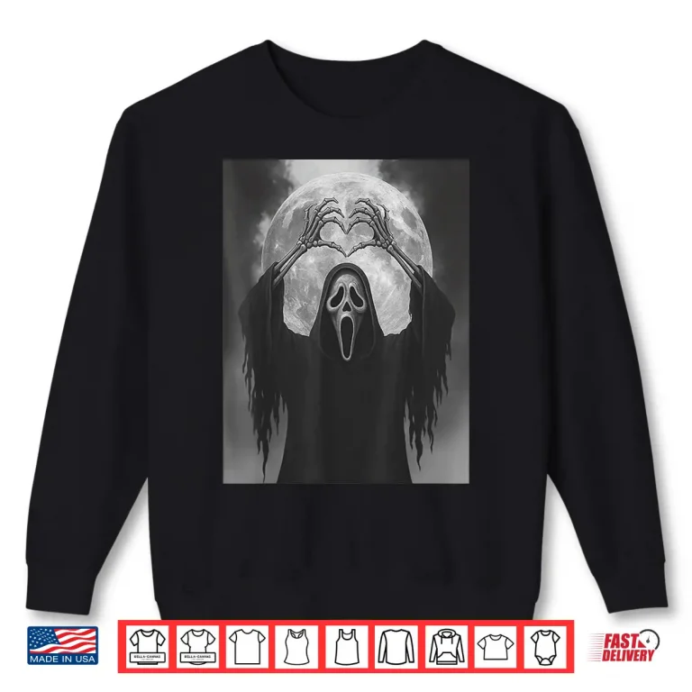 Sweatshirt Scary Face Horror Poster Halloween Ghost Heart Hands Shirt