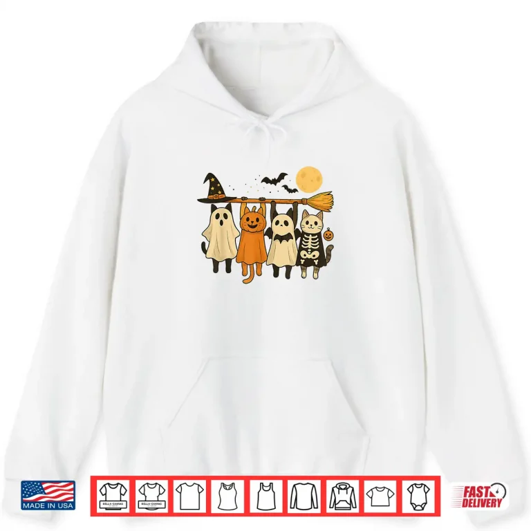 Hoodie Cute Halloween Cat Ghost Pumpkin Skeleton Shirt
