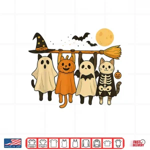 Design Cute Halloween Cat Ghost Pumpkin Skeleton Shirt