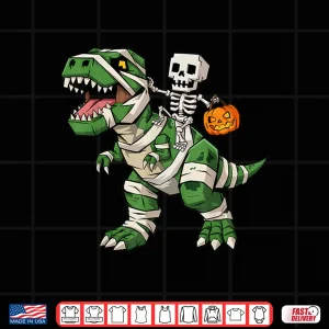 Design Skeleton Dinosaur T rex Halloween Pumpkin Shirt