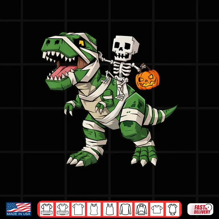 Design Skeleton Dinosaur T rex Halloween Pumpkin Shirt