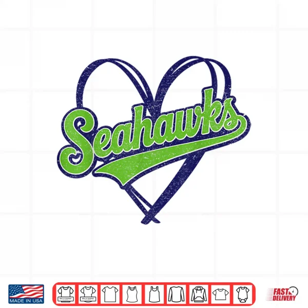Design Retro Heart Sea Hawks High School Spirit Go Sea Hawks Love Shirt