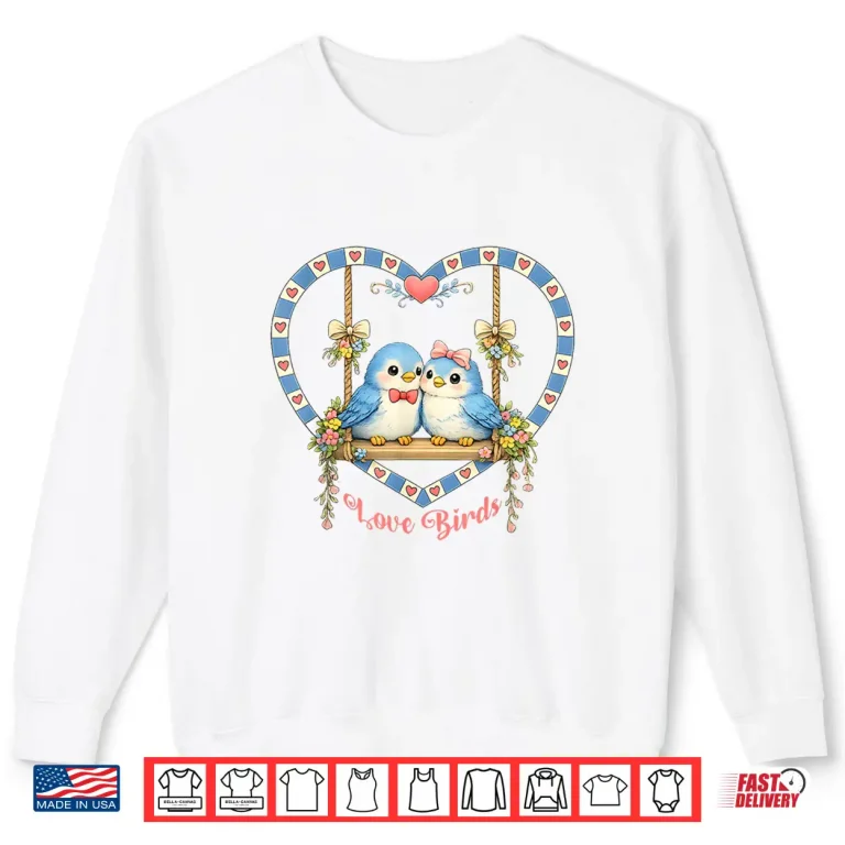 Sweatshirt Vintage 80S Style Love Birds On Swing In Heart Flowers Bows Shirt