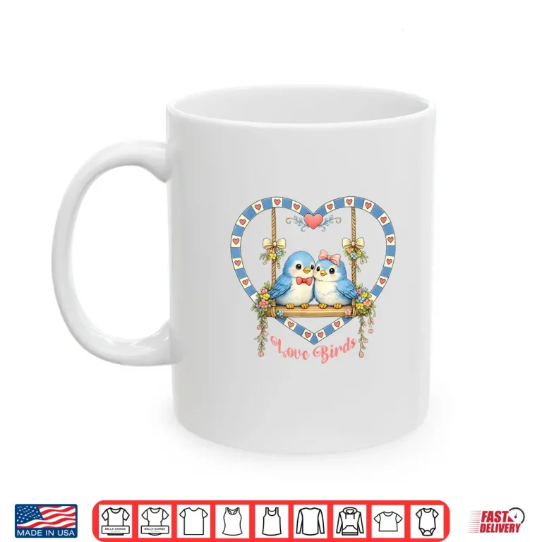 Mug Vintage 80S Style Love Birds On Swing In Heart Flowers Bows Shirt