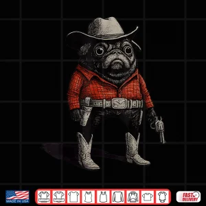 Design Cowboy Pug Dog Funny Western Outfit Red Pug Cowboy Meme Shirt