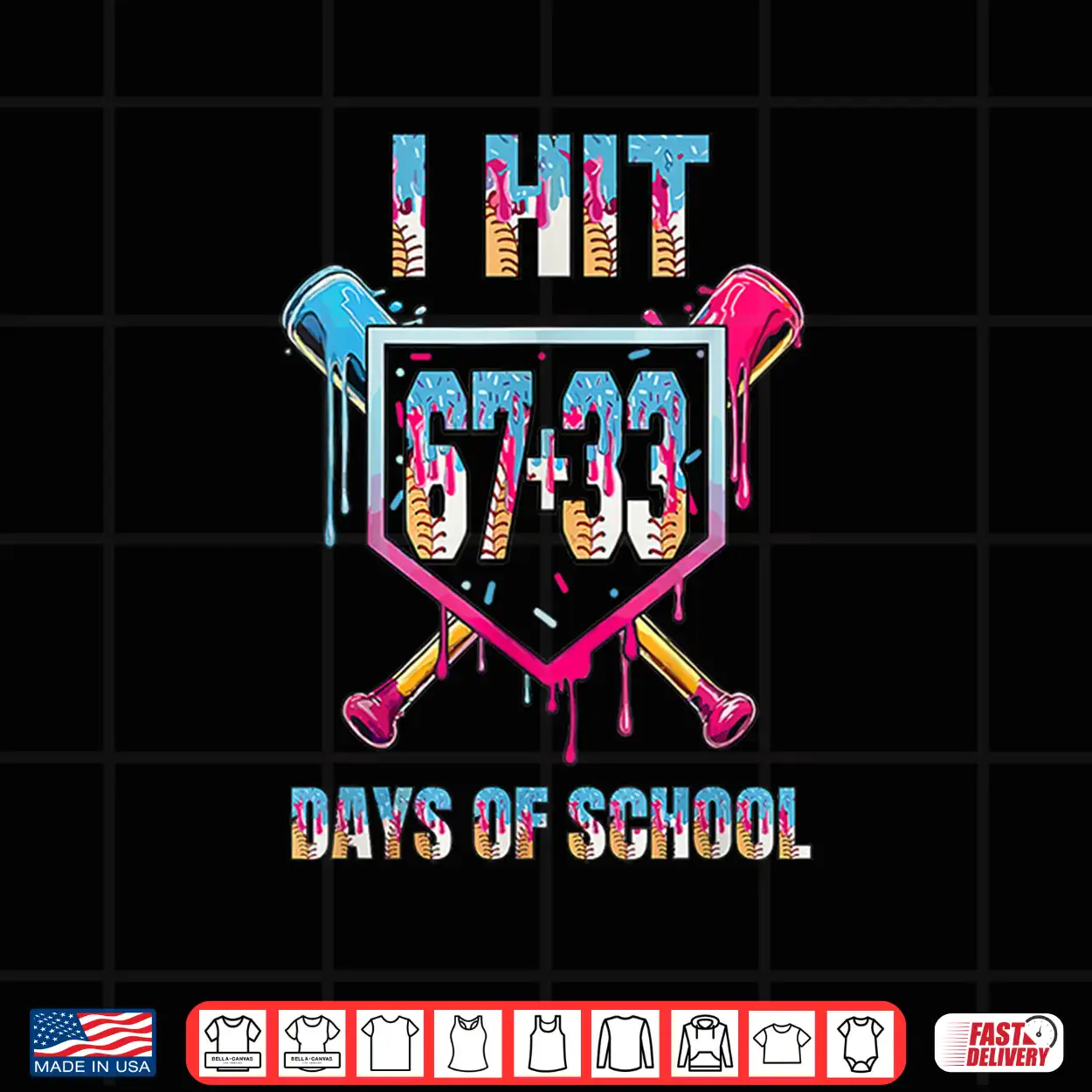 I Hit 67+33 100 Days Of School Boys Baseball Drip Sport Shirt I Hit 67+33 100 Days Of School Boys Baseball Drip Sport Shirt
