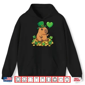 Hoodie Lucky Capybara St Patricks Day Clover Leprechaun Hat Kawaii Shirt