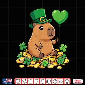 Design Lucky Capybara St Patricks Day Clover Leprechaun Hat Kawaii Shirt