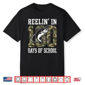 Reelin’ In 100 Days Of School Bass Camo Fishing Lover Boys Shirt