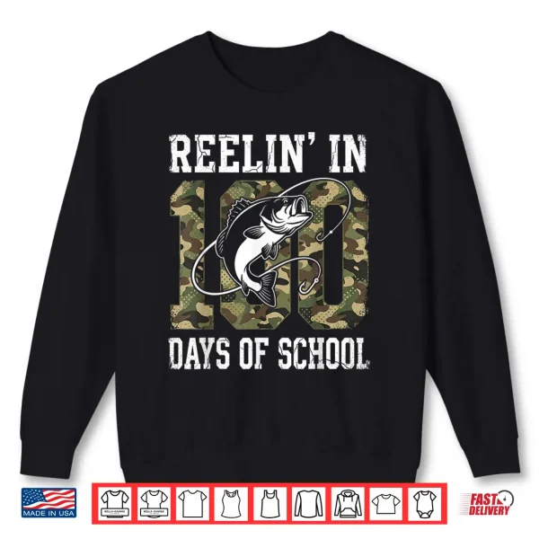Reelin' In 100 Days Of School Bass Camo Fishing Lover Boys Shirt 2 Sweatshirt Reelin In 100 Days Of School Bass Camo Fishing Lover Boys Shirt