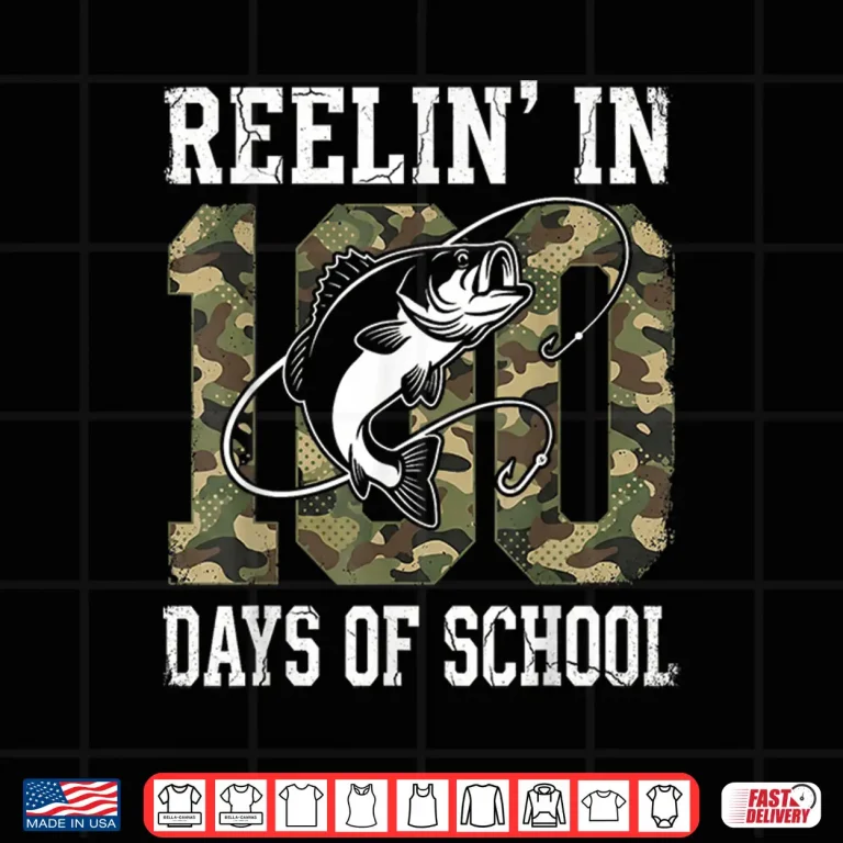 Design Reelin In 100 Days Of School Bass Camo Fishing Lover Boys Shirt