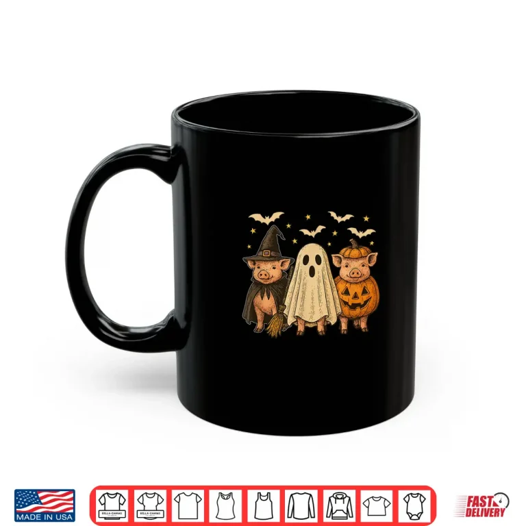 Mug Three Halloween Pigs Cosplay Witch Boo Carved Pumpkin Shirt