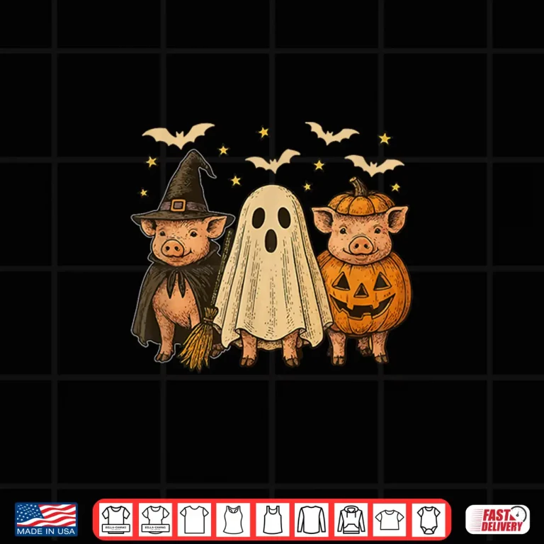 Design Three Halloween Pigs Cosplay Witch Boo Carved Pumpkin Shirt