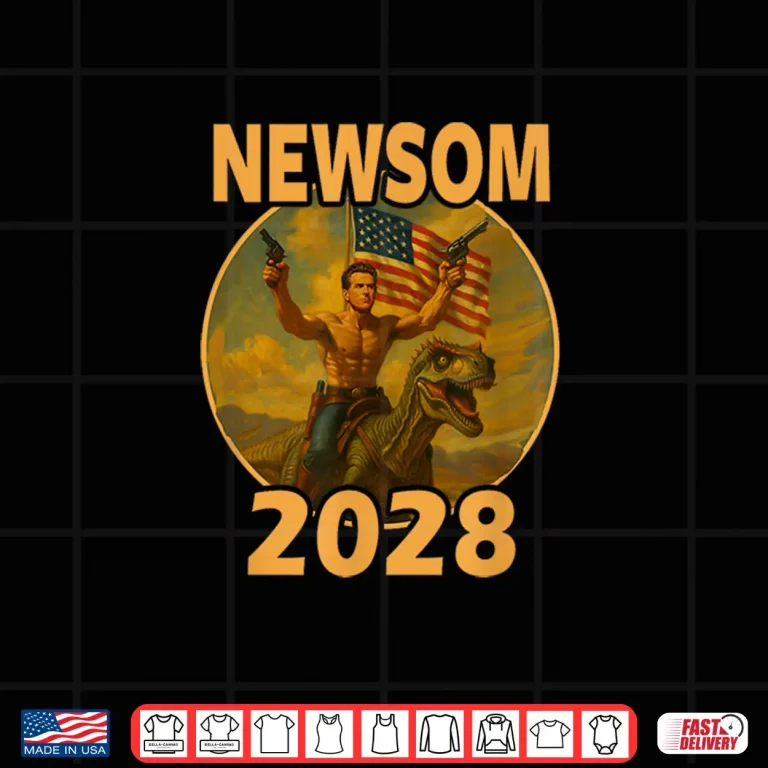 Design Gavin Newsom 2028 Bold Patriotic Leader Riding Dinosaur Shirt