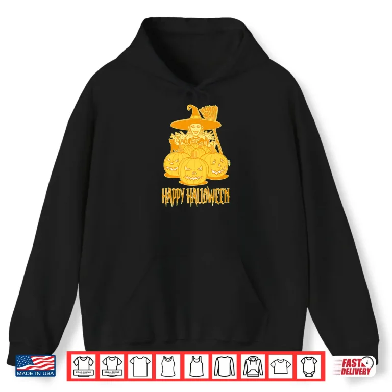Happy Halloween Witch And Pumpkins Shirt 1 Hoodie Happy Halloween Witch and Pumpkins Shirt